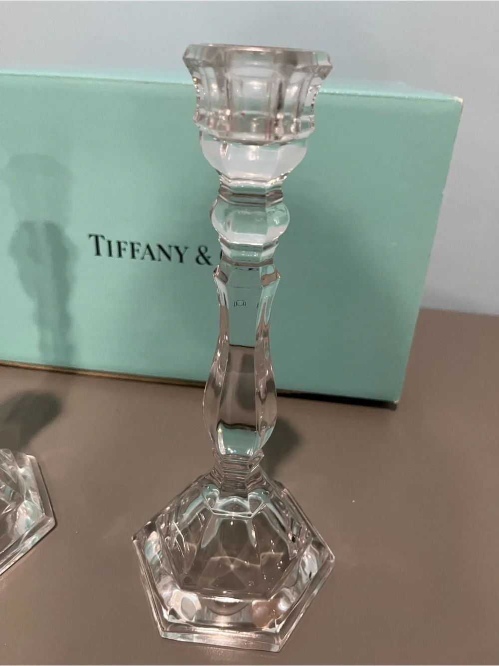 Vintage 1993 Tiffany & Co. Hampton Crystal Candleholders 9.25” Pair w/ Box
